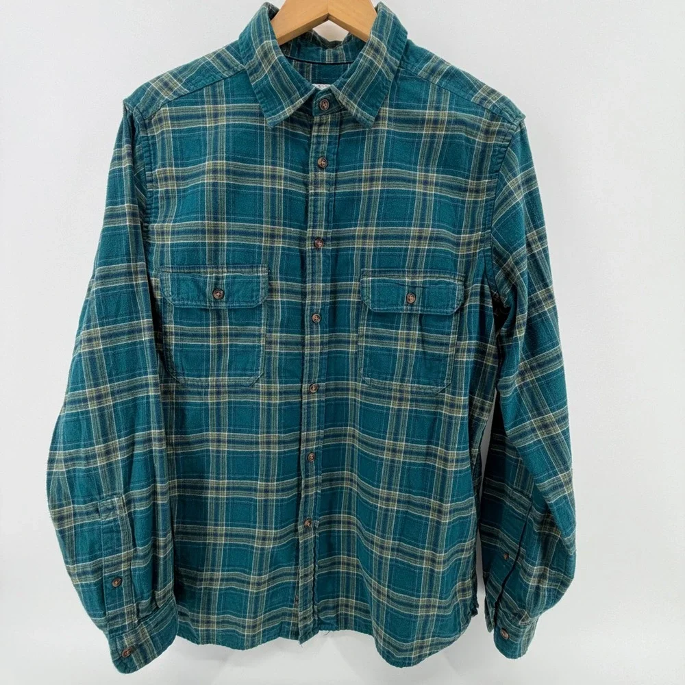 Goodfellow & Co Mens Flannel Long Sleeve Button Up Shirt Green Plaid Size‎ L